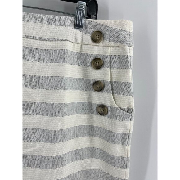 Ann Taylor Loft Women's Gray White Striped Lined Button Front Skirt Size 16 - Picture 3 of 13